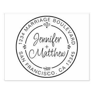 Rustic Chic Monogram Names Round Return Address Rubber Stamp