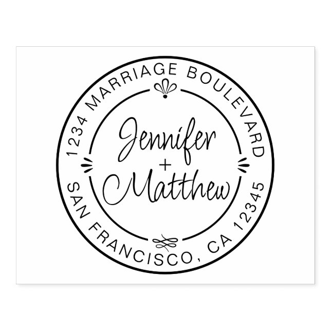 Rustic Chic Monogram Names Round Return Address Rubber Stamp (Imprint)