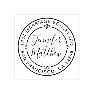 Rustic Chic Monogram Names Round Return Address Rubber Stamp