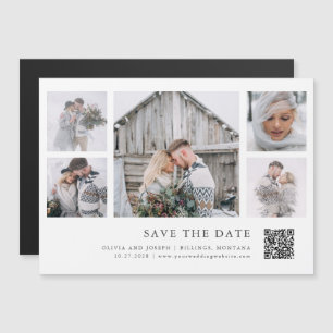 Rustic Chic Multi Photo Grid QR Code Save the Date Magnetic Invitation