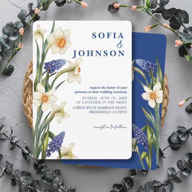 Rustic Chic navy blue and white floral Wedding  Invitation (Creator Uploaded)