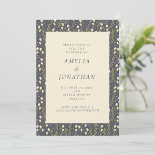 Rustic Chic Navy Garden Floral All-in-One Wedding  Invitation