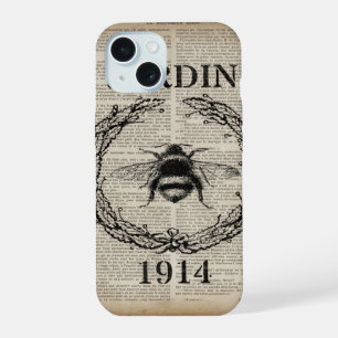 rustic chic newspaper country botanical french bee iPhone 15 case