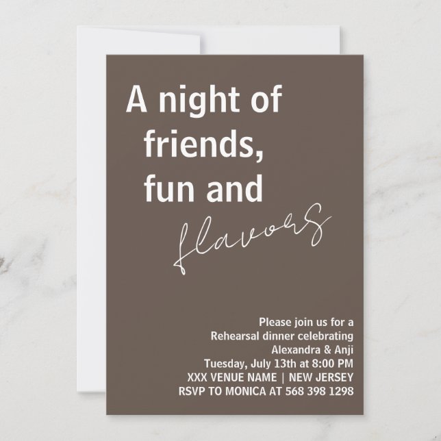 Rustic Chic night of fun friends Rehearsal Dinner Invitation (Front)