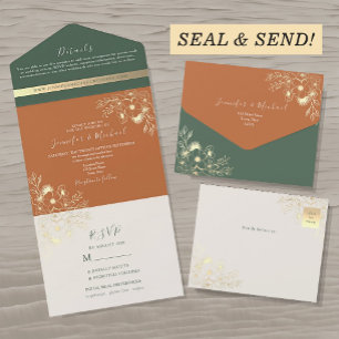Rustic Chic Olive Green and Terracotta Wedding All In One Invitation