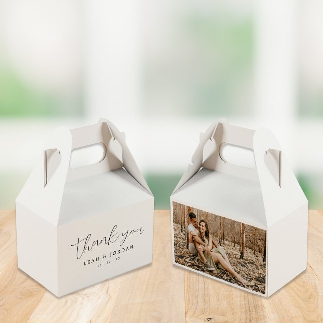 Rustic Chic Photo Calligraphy Thank You Wedding  Favor Box (Creator Uploaded)