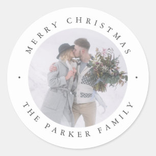 Rustic Chic   Photo Christmas Classic Round Sticker