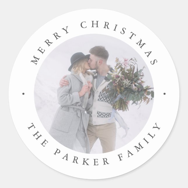 Rustic Chic | Photo Christmas Classic Round Sticker (Front)