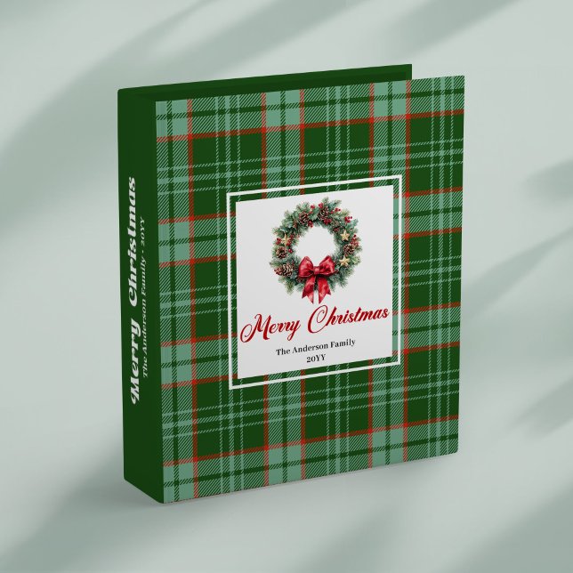 Rustic chic pine wreath with red green plaid photo binder (Rustic chic pine wreath with red green plaid photo 3 ring binder )