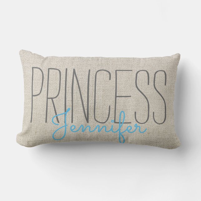 Rustic Chic PRINCESS YOUR NAME IN BEIGE BLUE Lumbar Pillow (Front)
