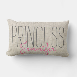 Rustic Chic PRINCESS YOUR NAME IN BEIGE PINK Lumbar Pillow