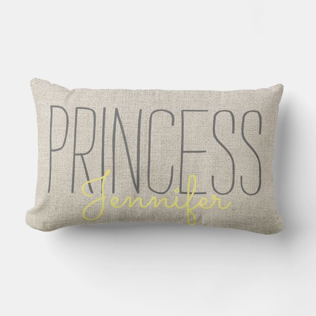 Rustic Chic PRINCESS YOUR NAME IN BEIGE  YELLOW Lumbar Pillow (Front)
