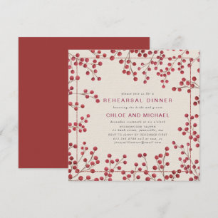 Rustic Chic Red Berry Winter Wedding Rehearsal Invitation
