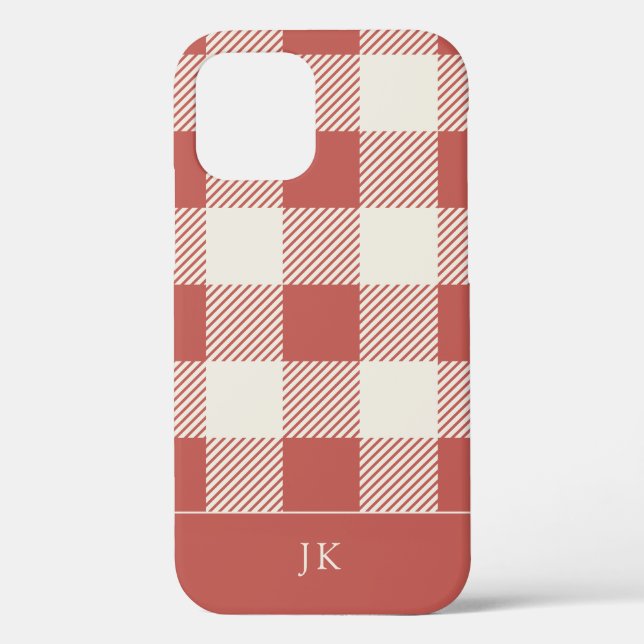 Rustic Chic Red Plaid Pattern Monogram Case-Mate iPhone Case (Back)