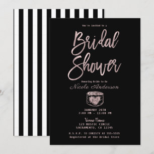 Rustic Chic Rose Gold Pink Stripes Bridal Shower   Invitation