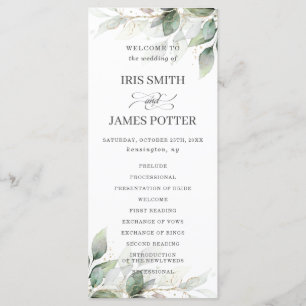 Rustic Chic Sage Greenery Gold Wedding Program