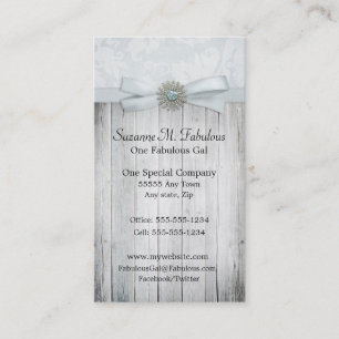 Rustic Chic Soft Blue Ribbon Sparkle Business Card
