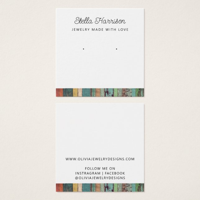 Rustic Chic Stud Earring Jewellery Display Card (Front & Back)