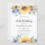 Rustic Chic Sunflower Blue Floral Female Birthday  Invitation<br><div class="desc">Personalize this rustic chic sunflower floral birthday invitation with your own wording easily and quickly,  simply press the customize it button to further re-arrange and format the style and placement of the text.  All texts are editable.  Matching items available in store!  (c) The Happy Cat Studio.</div>