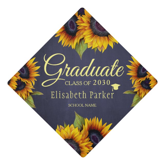 Rustic chic sunflowers elegant graduate summer gra graduation cap topper (Front)