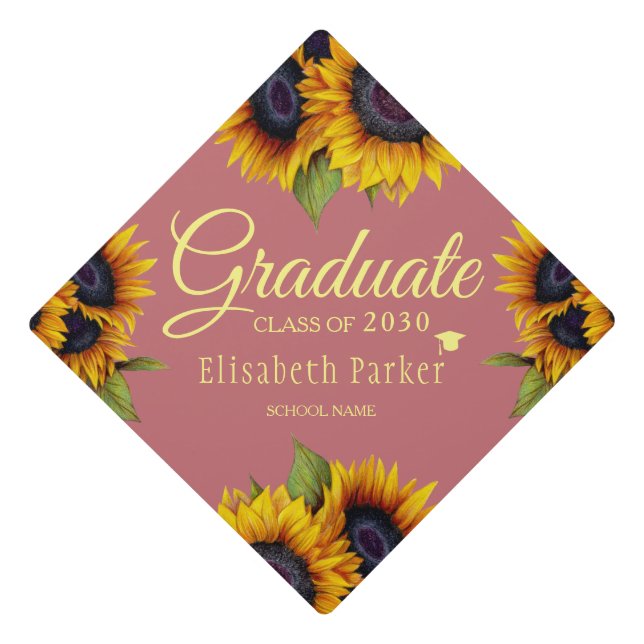 Rustic chic sunflowers elegant graduate summer graduation cap topper (Front)