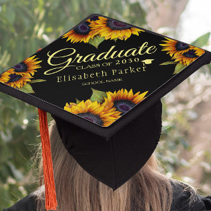 Rustic chic sunflowers elegant graduate summer graduation cap topper