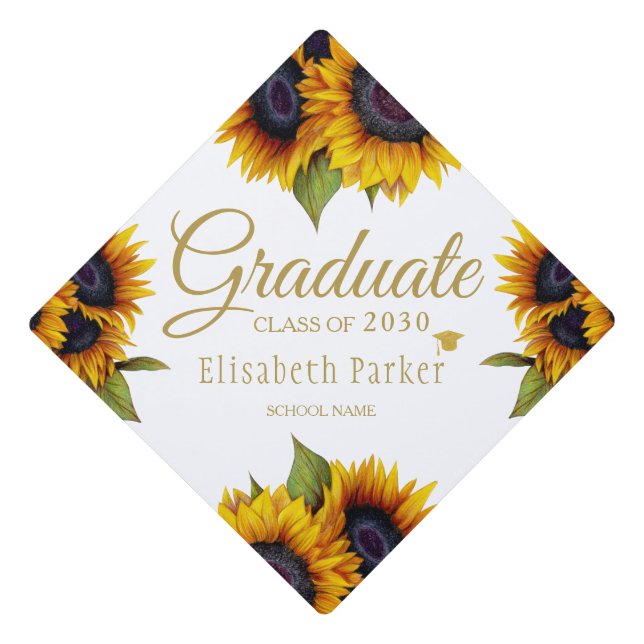 Rustic chic sunflowers elegant graduate summer graduation cap topper (Front)