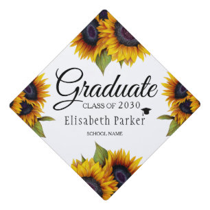 Rustic chic sunflowers elegant graduate summer graduation cap topper