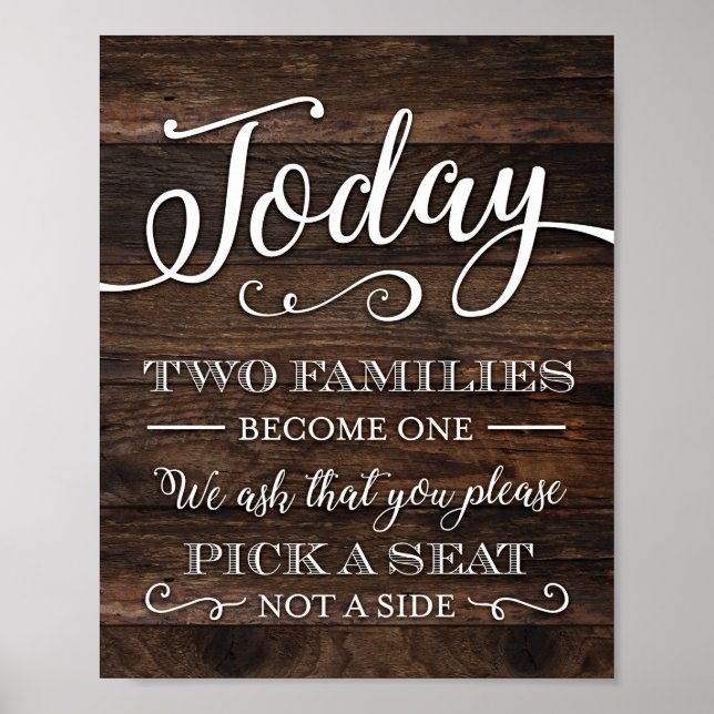 Rustic Chic TWO FAMILIES BECOME ONE Sign Print (Front)