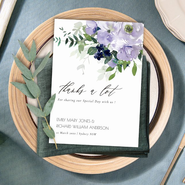 Rustic Chic Violet Purple Floral Leafy Wedding Thank You Card (Creator Uploaded)
