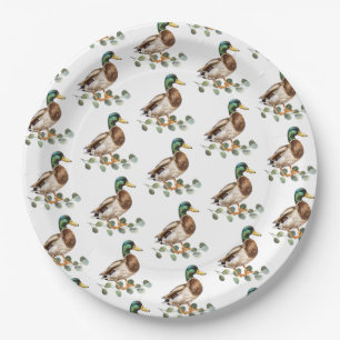 Rustic Chic Watercolor Mallard Duck Paper Plate
