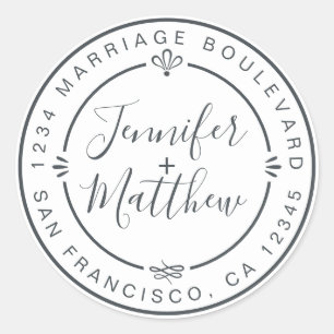 Rustic Chic Wedding Monogram Return Address White Classic Round Sticker