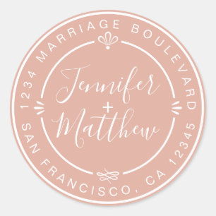 Rustic Chic Wedding Return Address Dusty Pink Classic Round Sticker