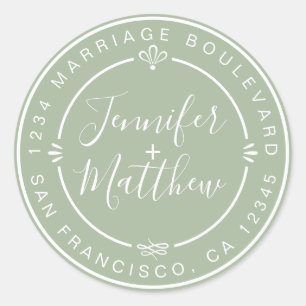 Rustic Chic Wedding Return Address Laurel Green Classic Round Sticker
