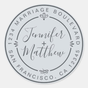 Rustic Chic Wedding Return Address Pastel Blue Classic Round Sticker