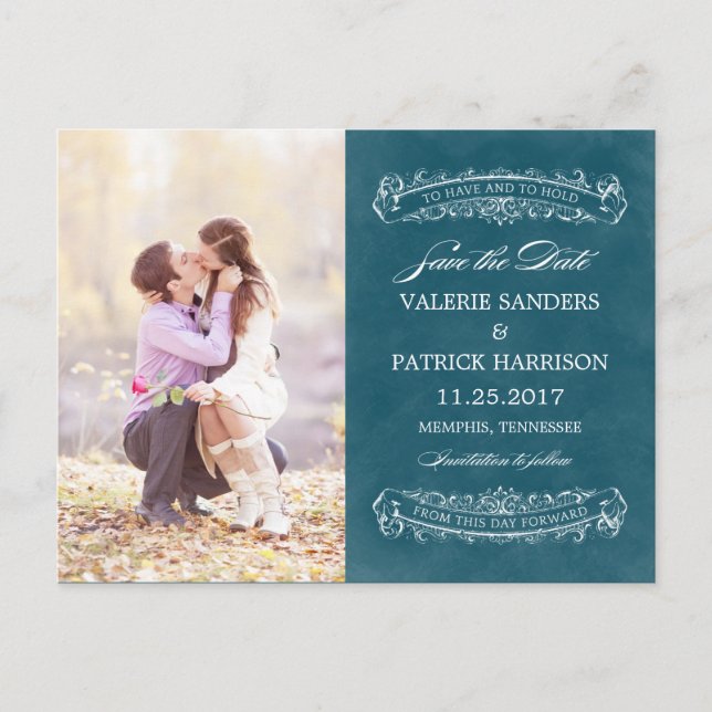 Rustic Chic Wedding Save The Date - Teal Announcement Postcard (Front)