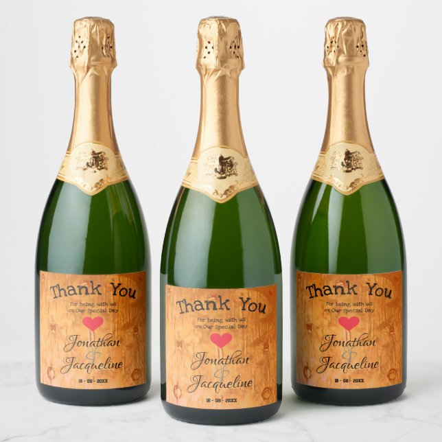 Rustic Chic Wedding Thank You Custom Names Cute Sparkling Wine Label (Bottles)