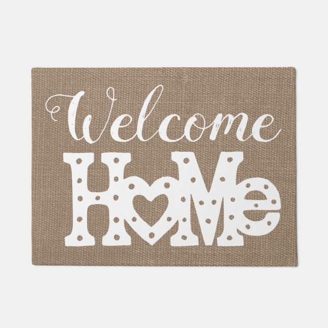 Rustic Chic "Welcome Home" Burlap Effect Doormat (Front)