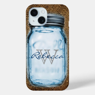 rustic chic western burlap customizable mason jar iPhone 15 case