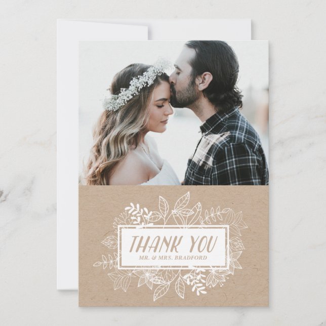 Rustic Chic White Flowers on Kraft Paper Thank You (Front)