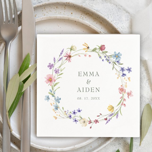 Rustic Chic Wildflower Wreath Garden Wedding Napkin (Creator Uploaded)