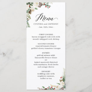 Rustic Chic Winter Floral Holly Berries Wedding Menu