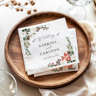 Rustic Chic Winter Floral Holly Berries Wedding Napkin