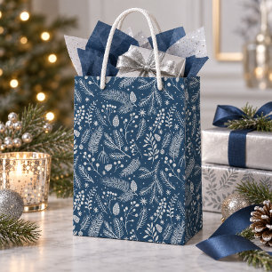 Rustic-Chic Winter Foliage Slate Blue Slver ID1335 Medium Gift Bag