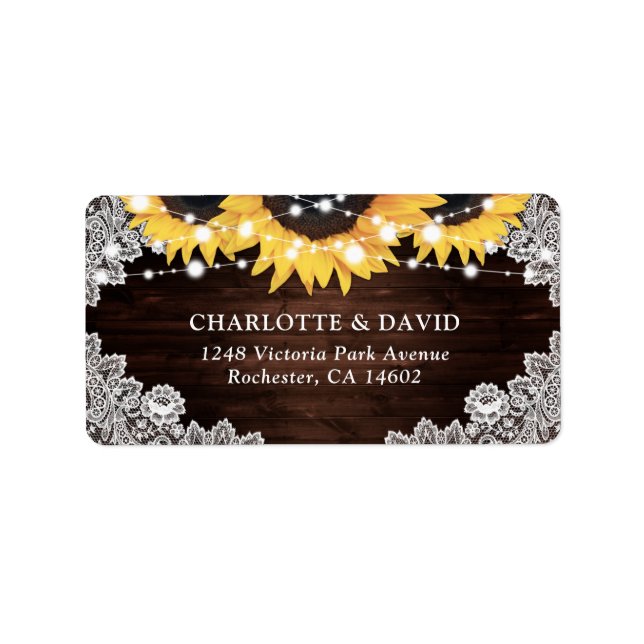 Rustic Chic Wood Lace Sunflower Wedding Address Label (Front)