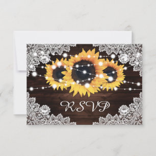 Rustic Chic Wood Lace Sunflower Wedding RSVP Card