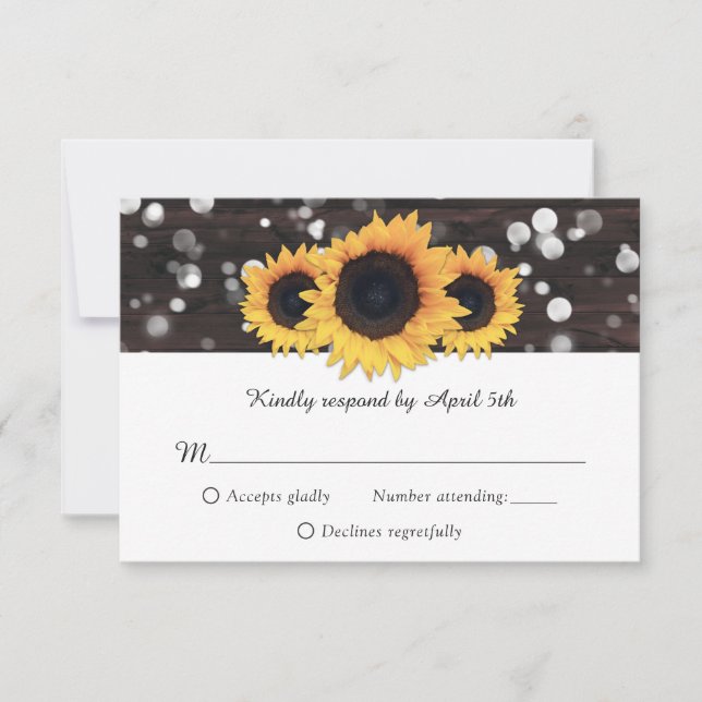 Rustic Chic Wood Lace Sunflower Wedding RSVP Cards (Front)