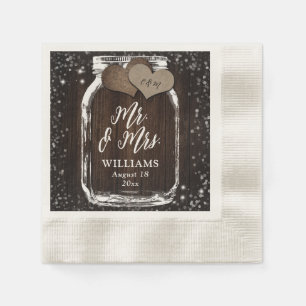 Rustic Chic Wood Mason Jar Mr. & Mrs. Wedding Napkin