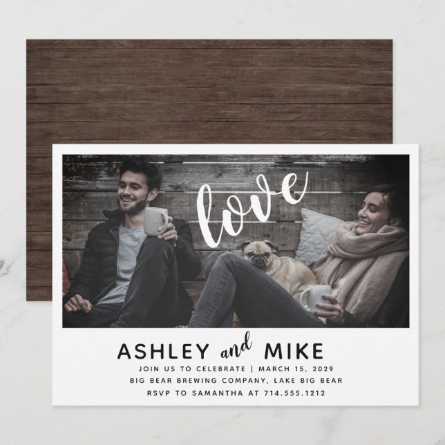Rustic Chic Wood Photo Engagement Party Invite (Front/Back)