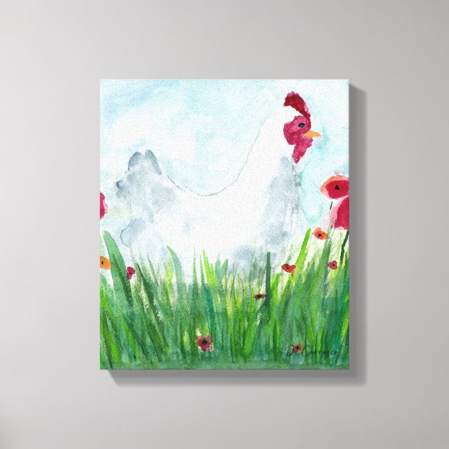 Rustic Chicken and Flowers  Canvas Print (Front)